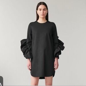 COS‎ dress womens 4 black ruffle long sleeve party cotton